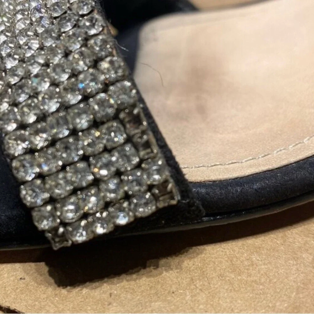 Schutz Black Velvet Rhinestone Buckle Heels Size 9B Ankle Strap Sandals